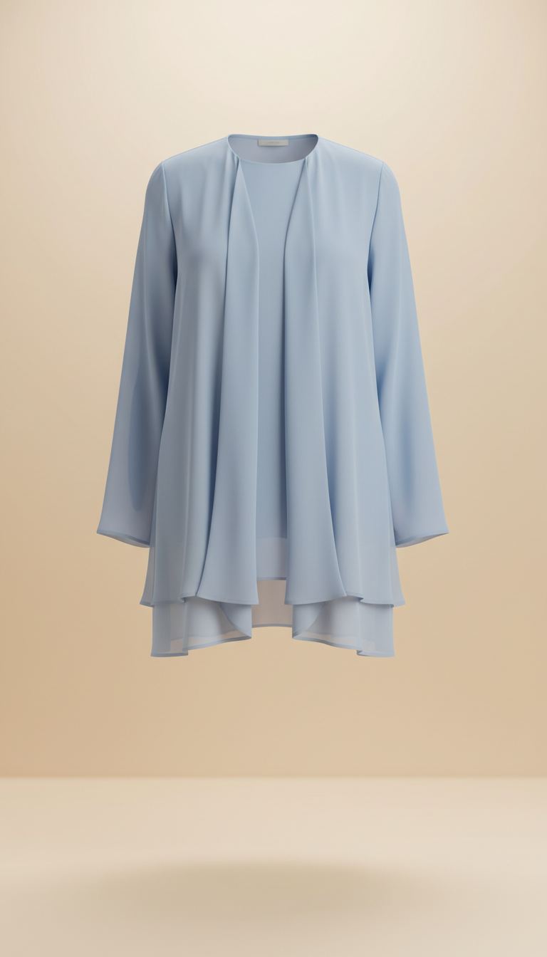 Cloud blue chiffon tunic with flowing hem