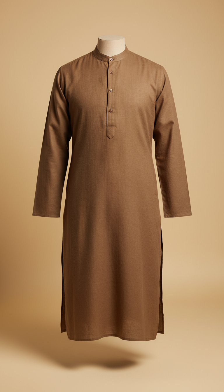 Mocha cotton kurta with tailored fit